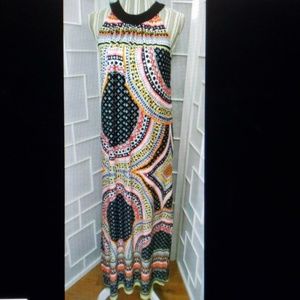 Sz 6 En Focus Multi Color Maxi Halter Dress